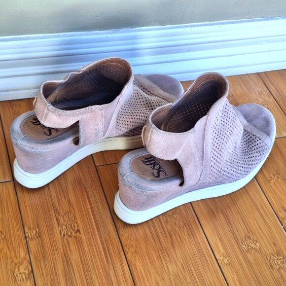 Sofft Suede Peep-Toe Comfort Sneaker Wedges Basima Dusty Pink Perforated Cushy 9 - Picture 2 of 15